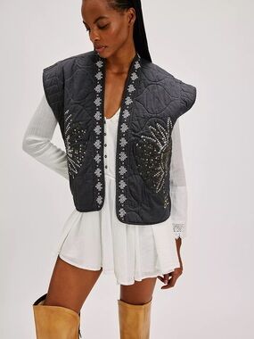 Free People x Sissel Edelbo Quilted Jacket Sequin Sun Boho Kimono Sold Out NWOT